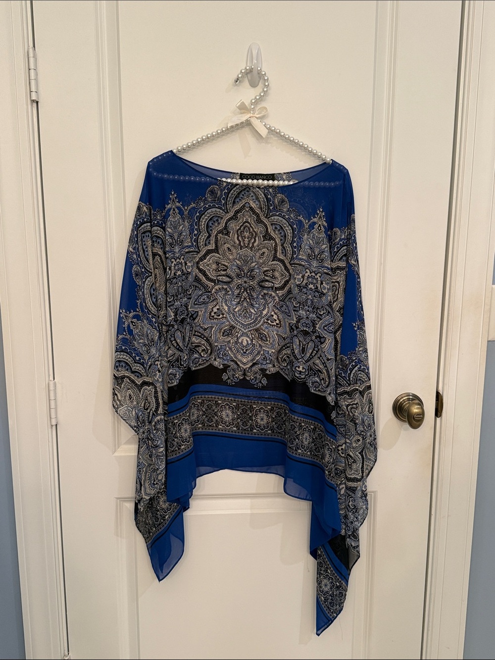 Coco Bianco Blue and Black Paisley-Print Poncho Tunic